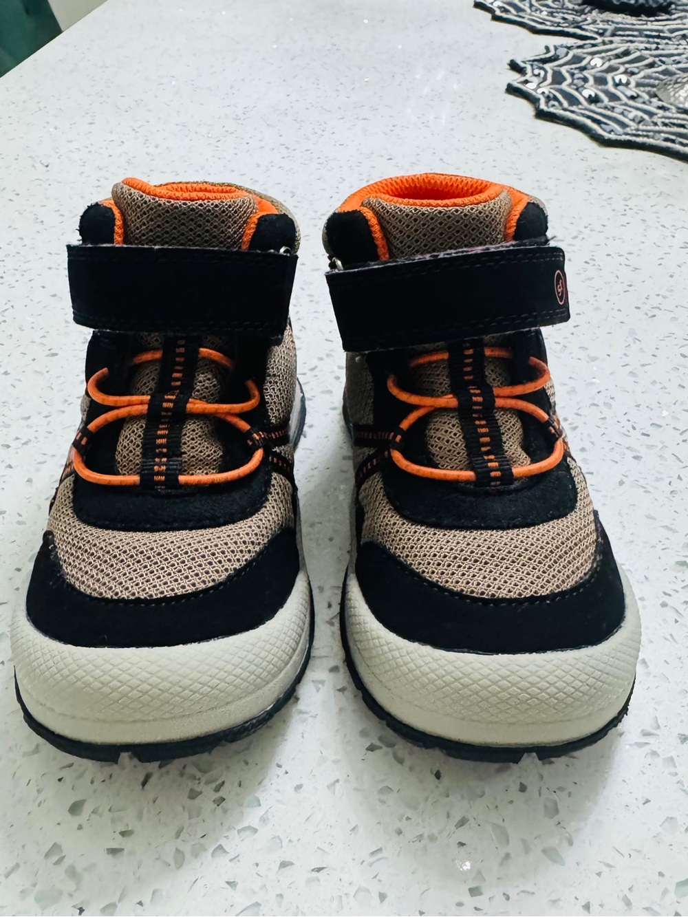 Stride Rite Kids Black and Tan Boots with Orange Trim